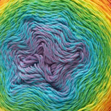 Close-up of Fiddlesticks Eddy 4ply fingering weight yarn in vibrant colour gradient