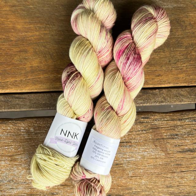 Bountiful - NNK Fingering weight 4 ply Merino Silk Cashmere. Perfect for garments, accessories, shawls, wraps, scarves. Knitting and crochet. Learn to knit and learn to crochet with this luxury yarn. Hand dyed in Brisbane Australia by an independent dyer.