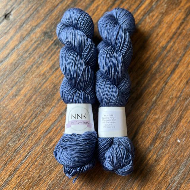 Midnight - NNK Fingering weight 4 ply Merino Silk Cashmere. Perfect for garments, accessories, shawls, wraps, scarves. Knitting and crochet. Learn to knit and learn to crochet with this luxury yarn. Hand dyed in Brisbane Australia by an independent dyer.