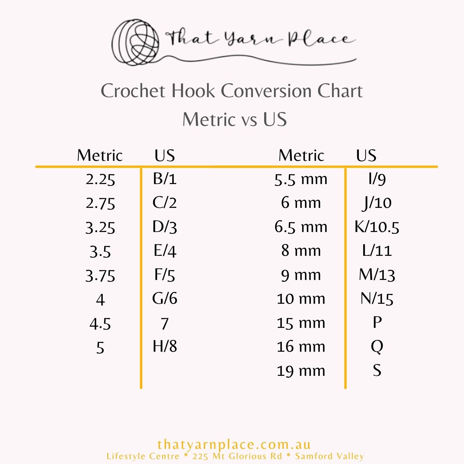 Crochet Hook Conversion Chart Metric vs US