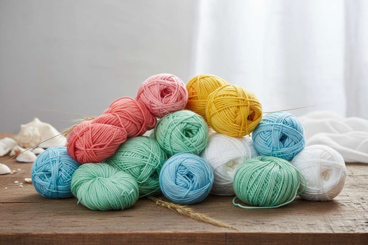 Assorted summer yarns in cotton, bamboo and linen blends from That Yarn Place