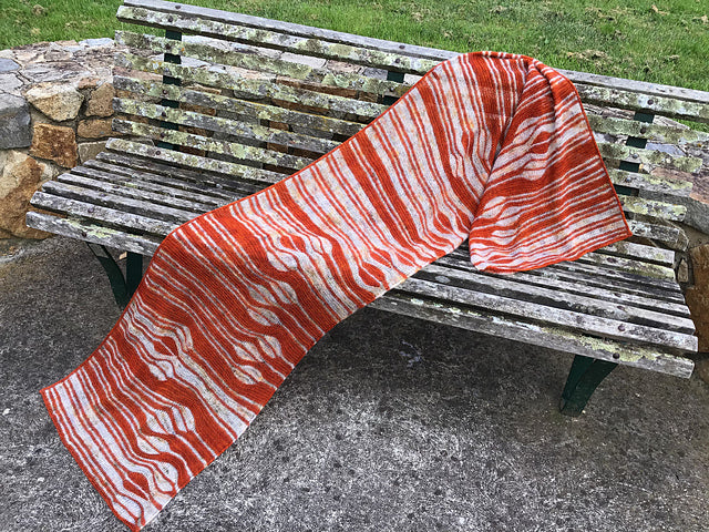 April Maker’s Club knitting project Flamingle Wrap displayed at a Brisbane yarn shop