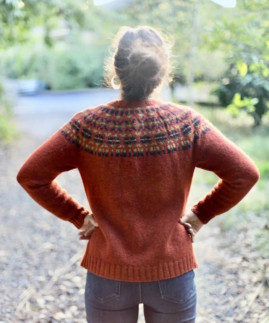 Button Front Round Neck Colourwork Knitted Cardigan | That Yarn Place