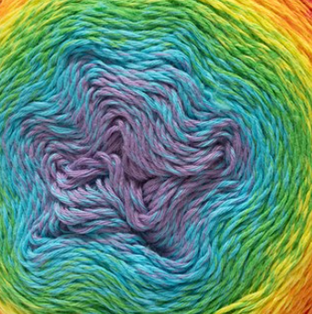 Close-up of Fiddlesticks Eddy 4ply fingering weight yarn in vibrant colour gradient