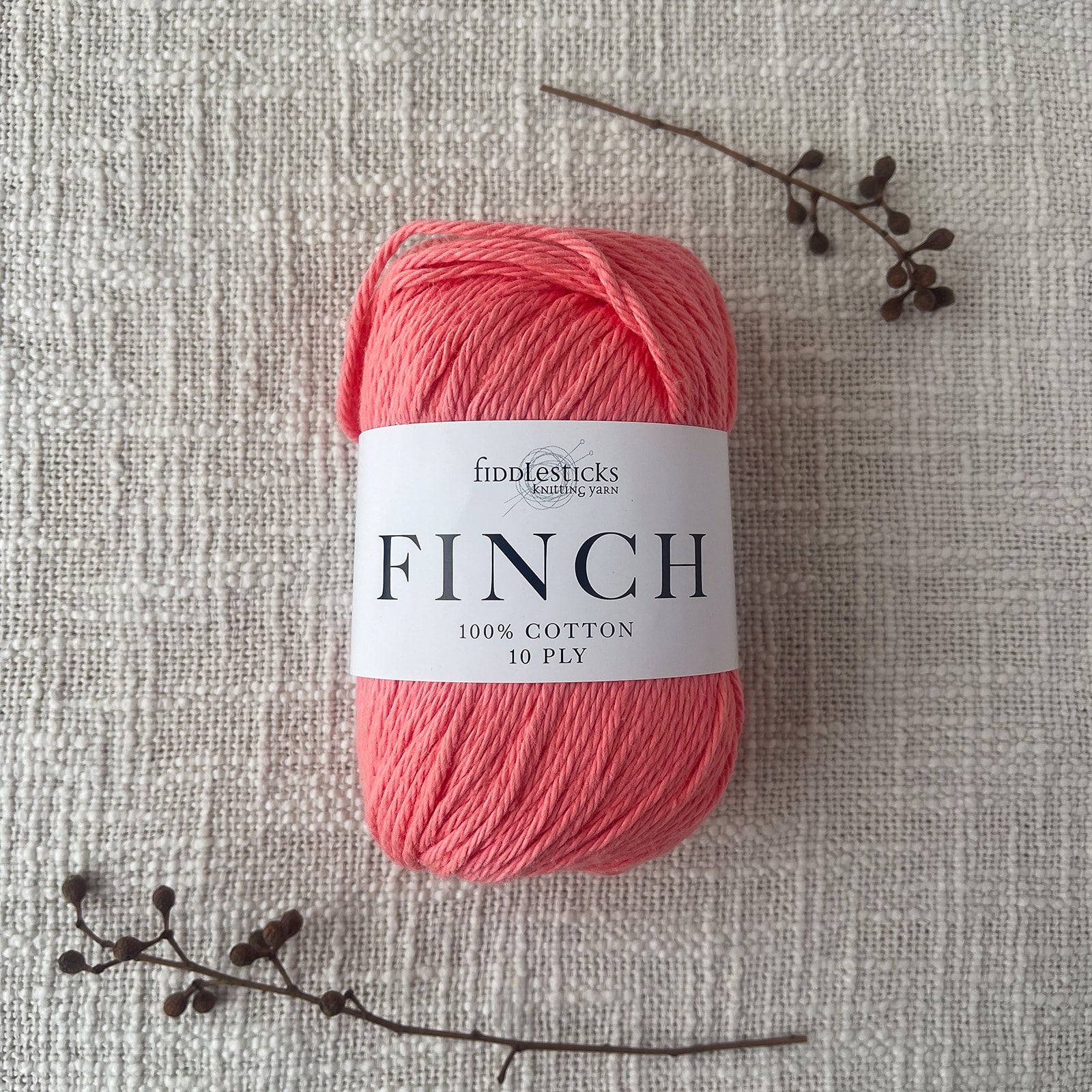 Fiddlesticks Finch 10 Ply Yarn – shade Coral (6236), 100% cotton yarn for homewares and garments. Fast shipping Australia-wide.