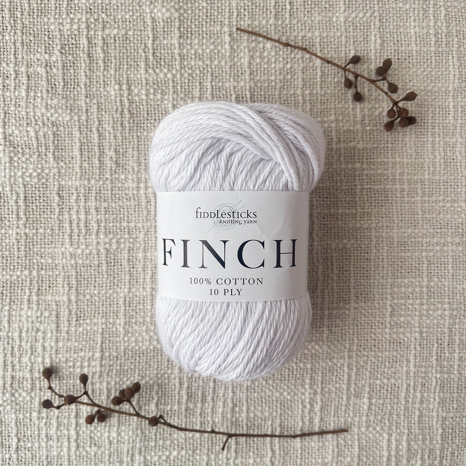 Fiddlesticks Finch 10 Ply Yarn – shade White (6201), 100% cotton yarn for homewares and garments. Fast shipping Australia-wide.