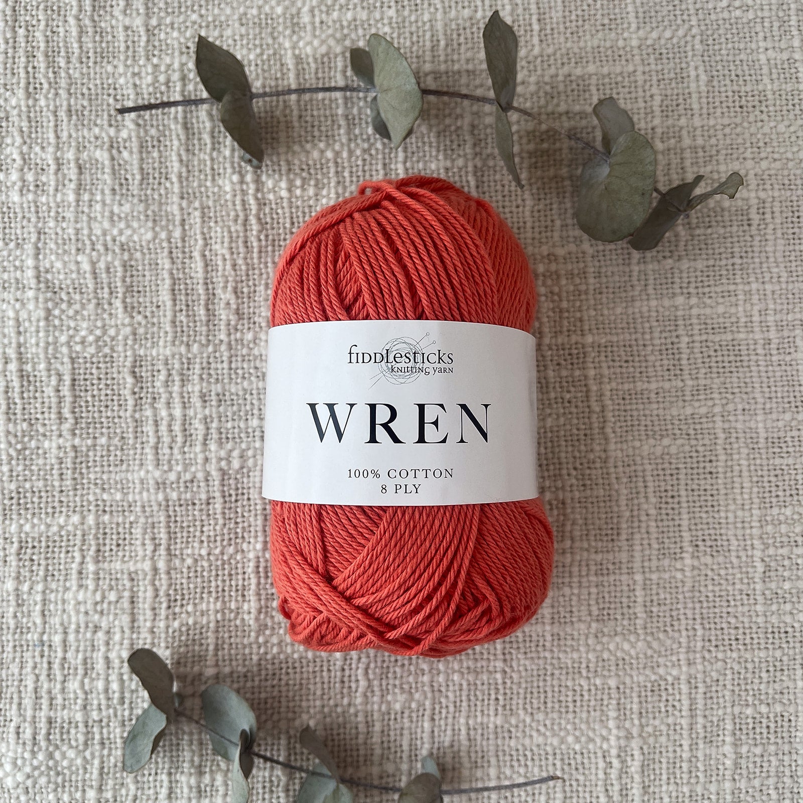 Fiddlesticks Wren 8 Ply Cotton Yarn in Coral colour (shade W016) – 100% cotton yarn for knitting and crochet, available at That Yarn Place. Same day despatch on orders placed by 2pm.