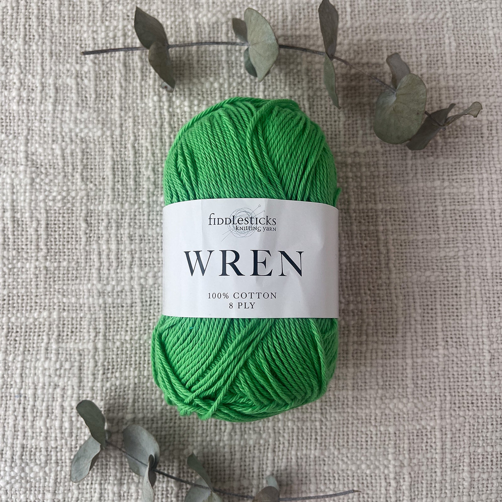 Fiddlesticks Wren 8 Ply Cotton Yarn in Green colour (shade W036) – 100% cotton yarn for knitting and crochet, available at That Yarn Place.