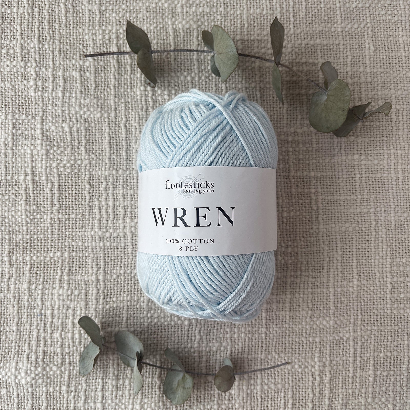 Fiddlesticks Wren 8 Ply Cotton Yarn in Ice Blue colour (shade W023) – 100% cotton yarn for knitting and crochet, available at That Yarn Place.
