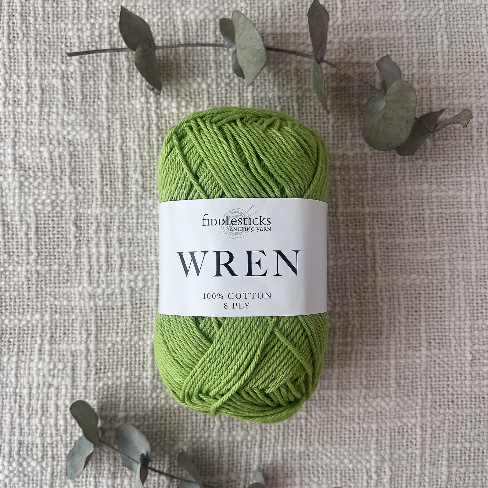 Fiddlesticks Wren 8 Ply Cotton Yarn in Leaf colour (shade W035) – 100% cotton yarn for knitting and crochet, available at That Yarn Place.