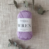 Fiddlesticks Wren 8 Ply Cotton Yarn in Lilac colour (shade W039) – 100% cotton yarn for knitting and crochet, available at That Yarn Place.