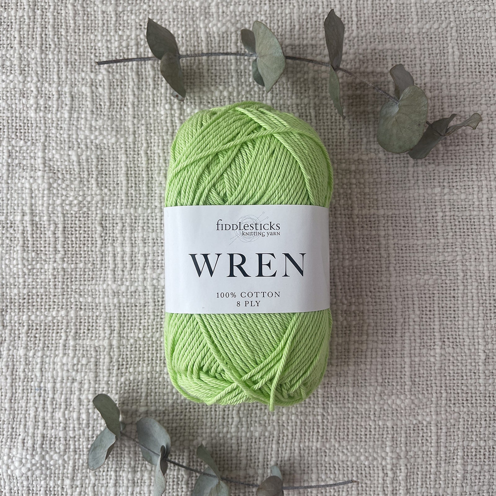 Fiddlesticks Wren 8 Ply Cotton Yarn in Mint colour (shade W034) – 100% cotton yarn for knitting and crochet, available at That Yarn Place.