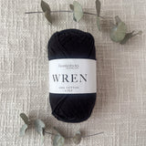 Fiddlesticks Wren 8 Ply Cotton Yarn in Black colour (shade W001) – 100% cotton yarn for knitting and crochet, available at That Yarn Place. Fast shipping Australia wide.