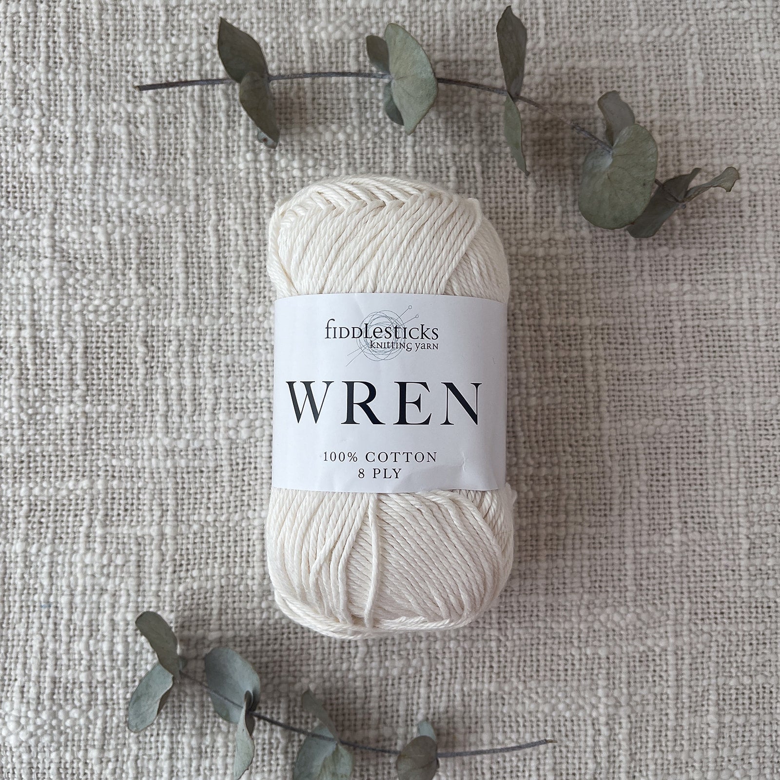 Fiddlesticks Wren 8 Ply Cotton Yarn in Ivory colour (shade W003) – 100% cotton yarn for knitting and crochet, available at That Yarn Place.