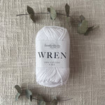 Fiddlesticks Wren 8 Ply Cotton Yarn in White colour (shade W002) – 100% cotton yarn for knitting and crochet, available at That Yarn Place. Huge selection of colours in store and online.