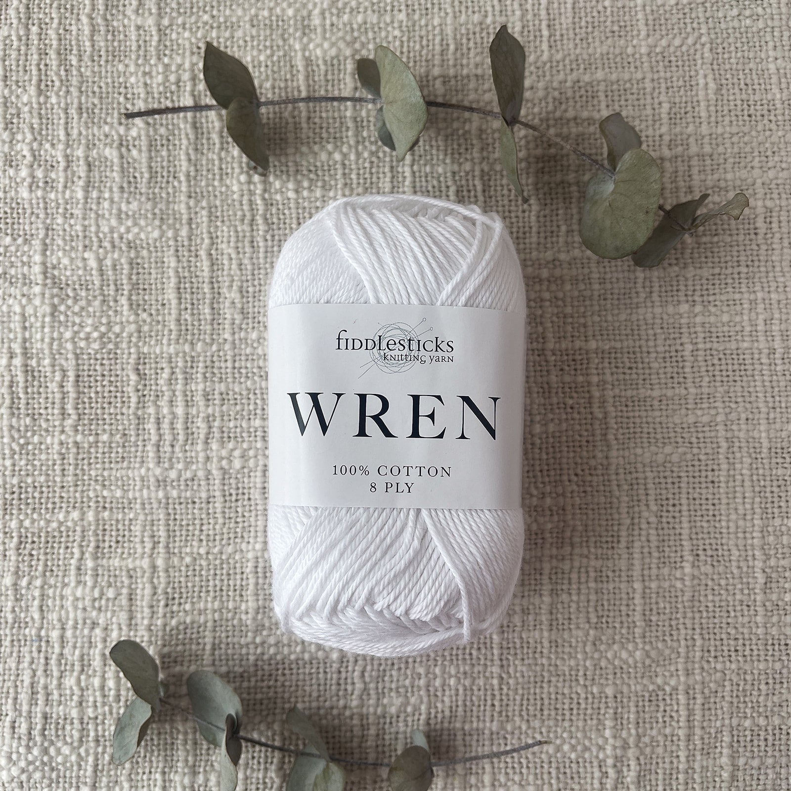Fiddlesticks Wren 8 Ply Cotton Yarn in White colour (shade W002) – 100% cotton yarn for knitting and crochet, available at That Yarn Place. Huge selection of colours in store and online.