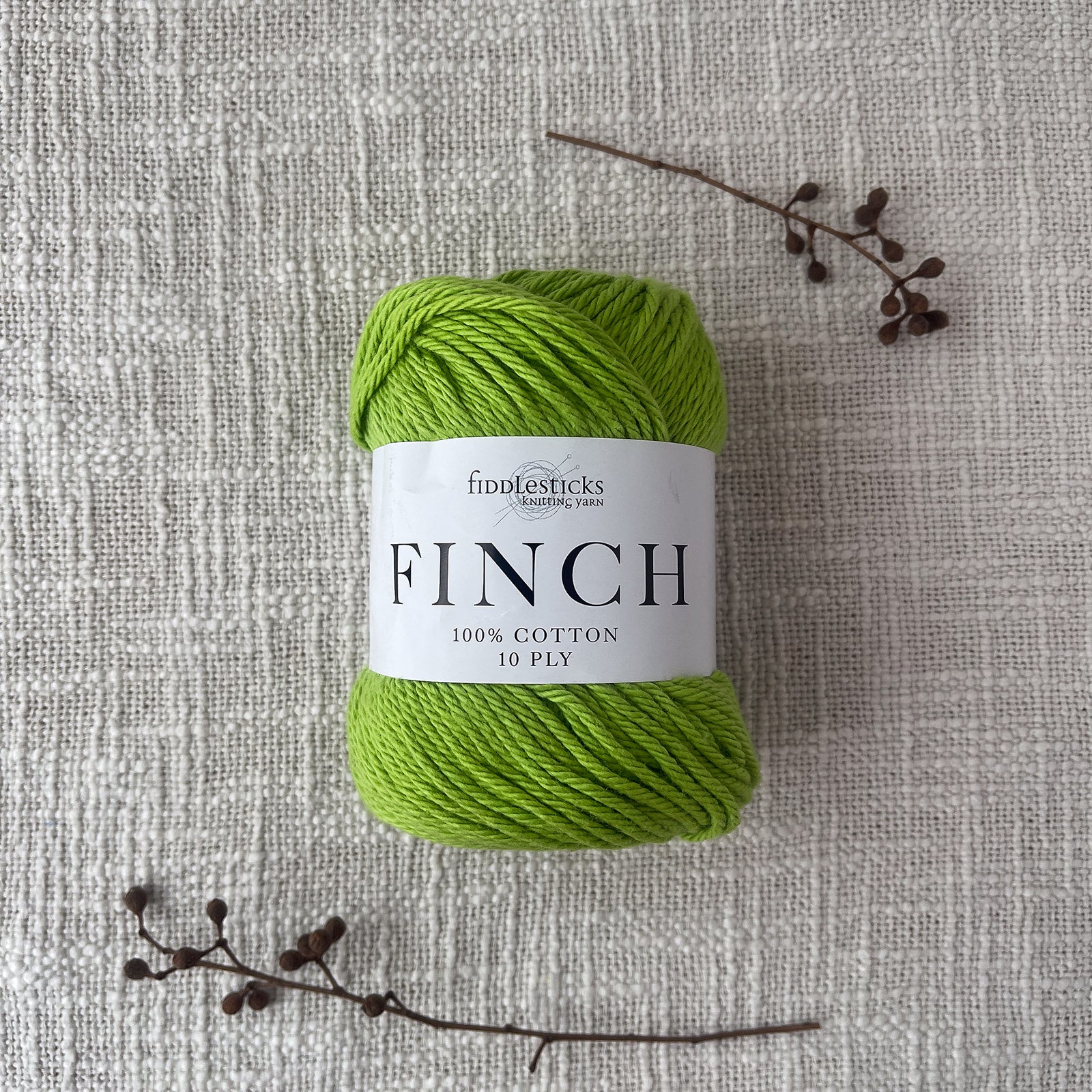 Finch 10 Ply Cotton Yarn by Fiddlesticks – shade Lime (6241), perfect for dishcloths, homewares, and garments. Ships fast from That Yarn Place.