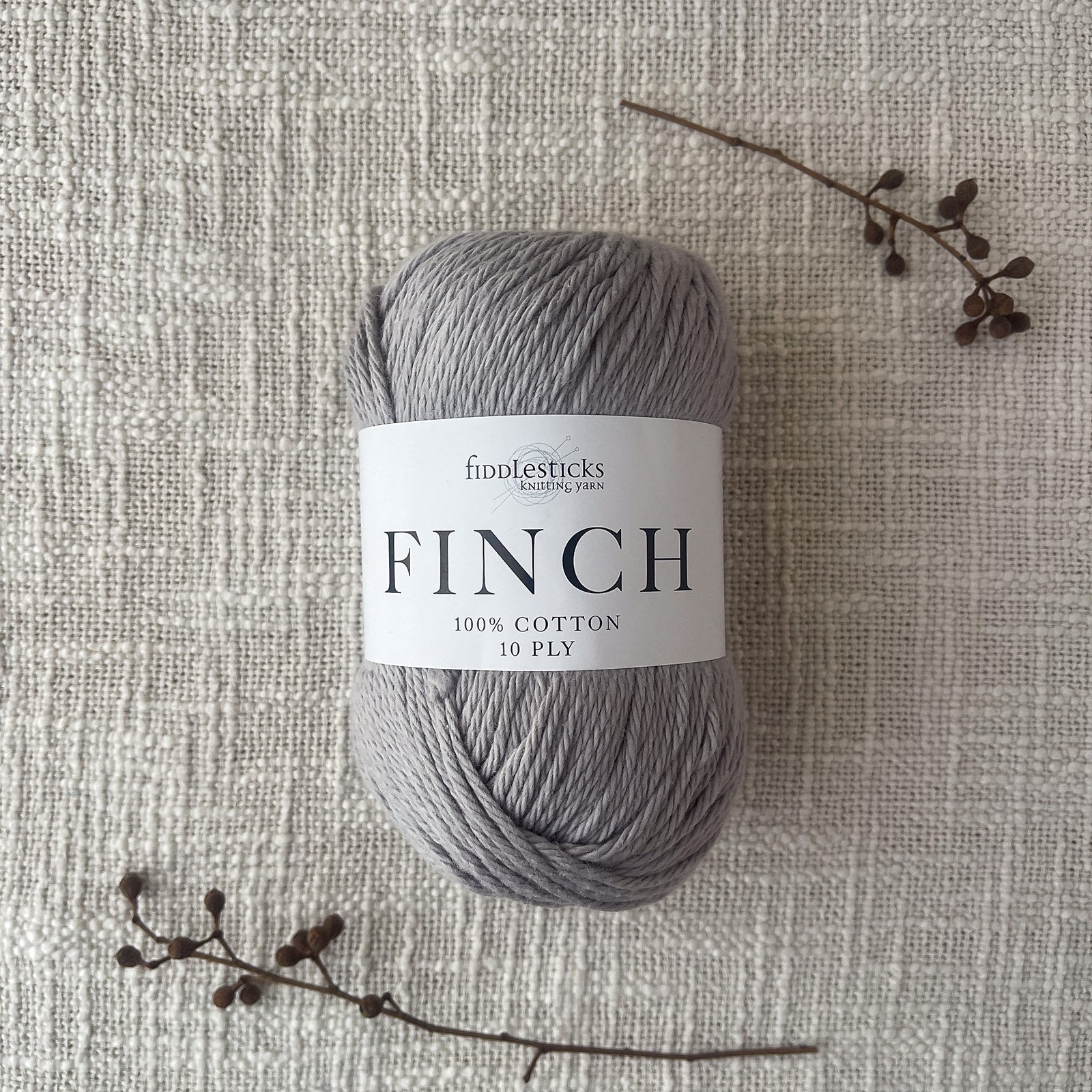Finch 10 Ply Cotton Yarn by Fiddlesticks – shade Silver (6215), perfect for dishcloths, homewares, and garments. Ships fast from That Yarn Place.
