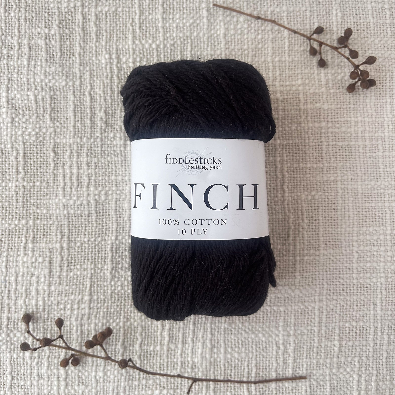 Finch by Fiddlesticks – colour Black (6206), a durable 10 ply cotton yarn ideal for crochet, knitting, and home projects.