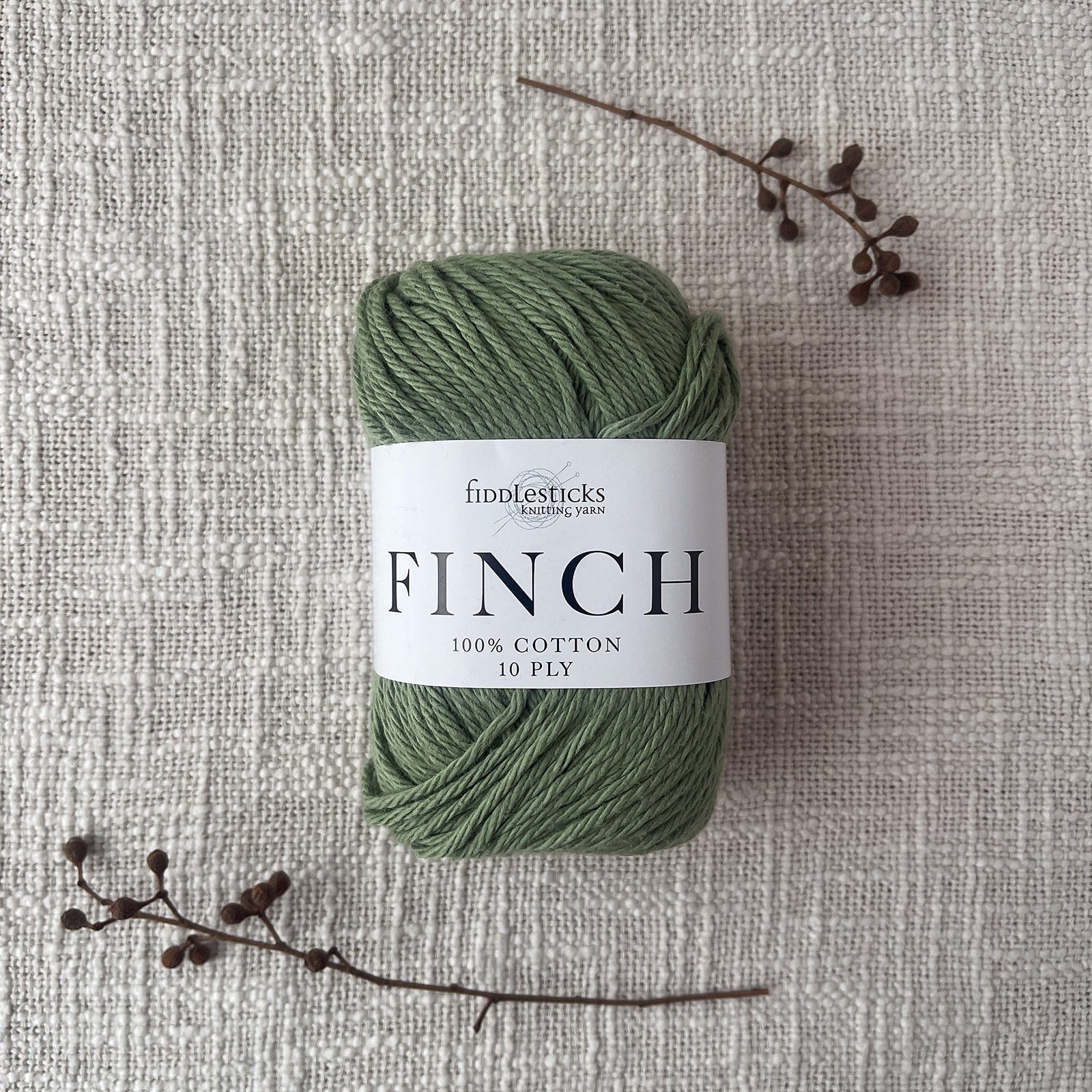 Finch by Fiddlesticks – colour Sage Green (6210), a durable 10 ply cotton yarn ideal for crochet, knitting, and home projects.