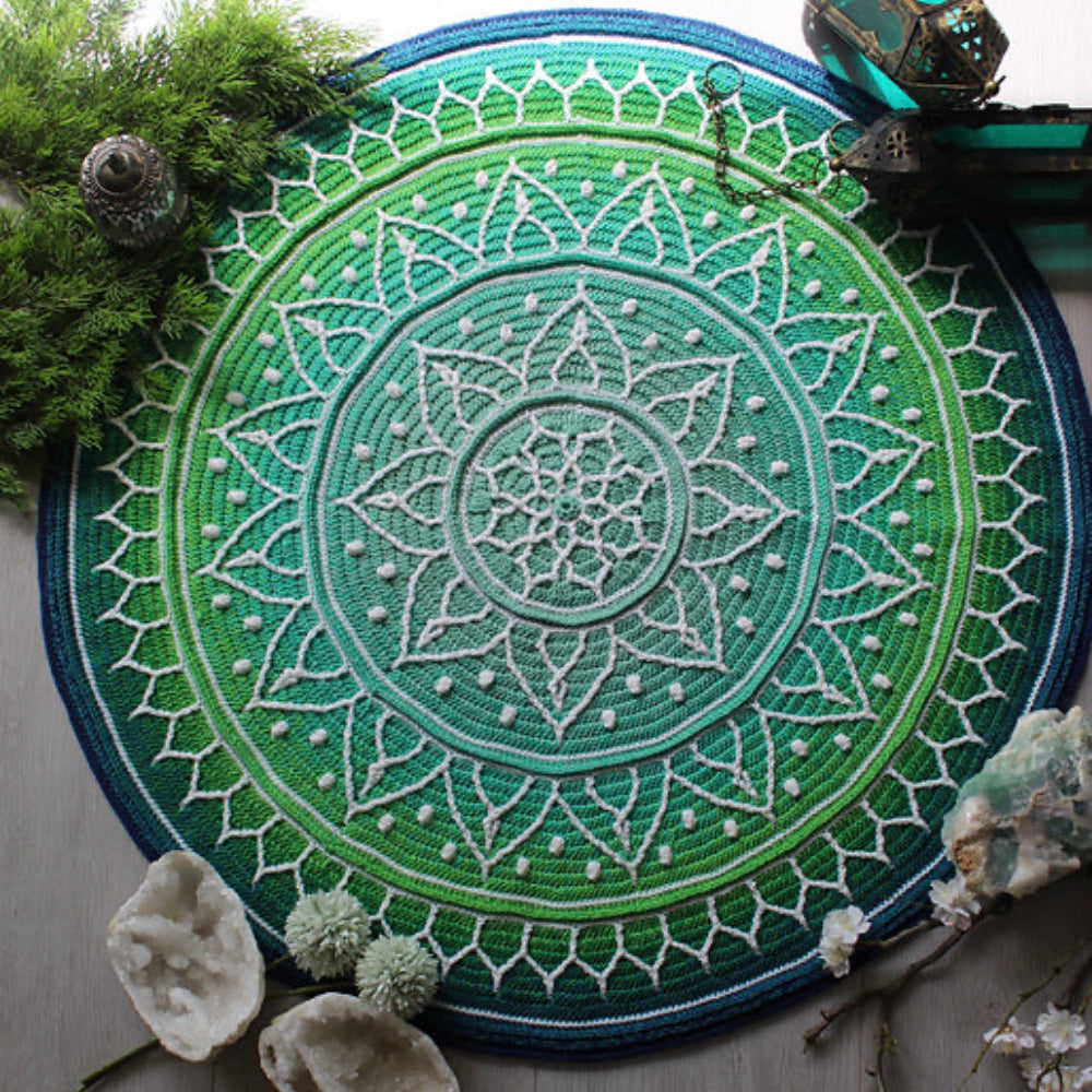 Indian Flower Rug crochet pattern by Mark Roseboom featured in July Maker’s Club at That Yarn Place Samford