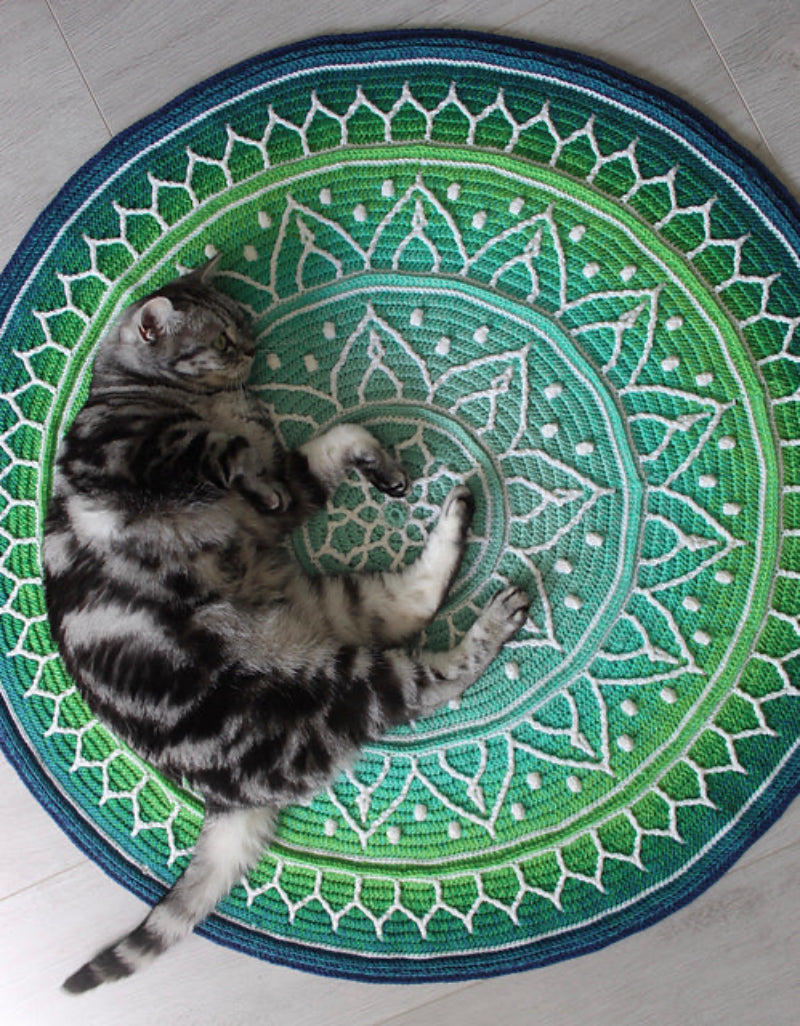 July Maker’s Club crochet project Indian Flower Rug displayed at a Brisbane yarn shop