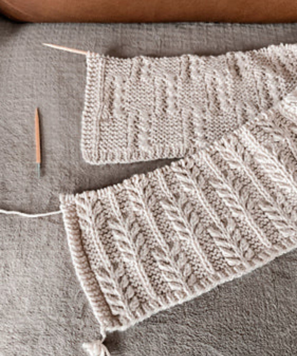 June Maker’s Club knitting project Brae Winds Blanket displayed at a Brisbane yarn shop