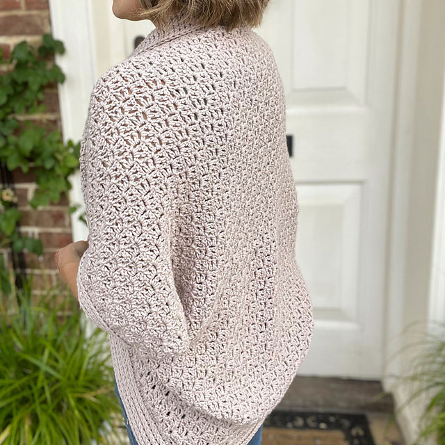 May Maker’s Club crochet project Theory Cocoon displayed at a Brisbane yarn shop.