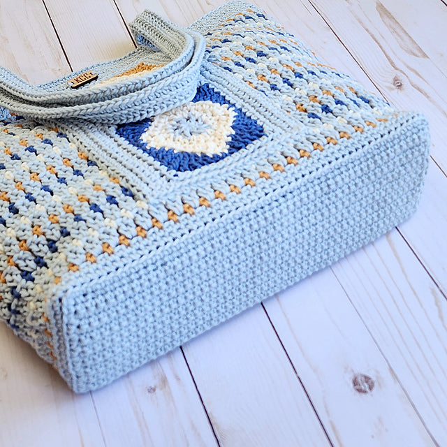 Diamond Daze Drawstring Tote Bag structured bottom crochet with diamond stitch detail