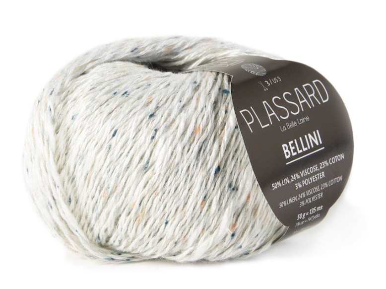 Plassard Bellini yarn – luxury french linen blend knitting yarn colour white speckled  tweed 