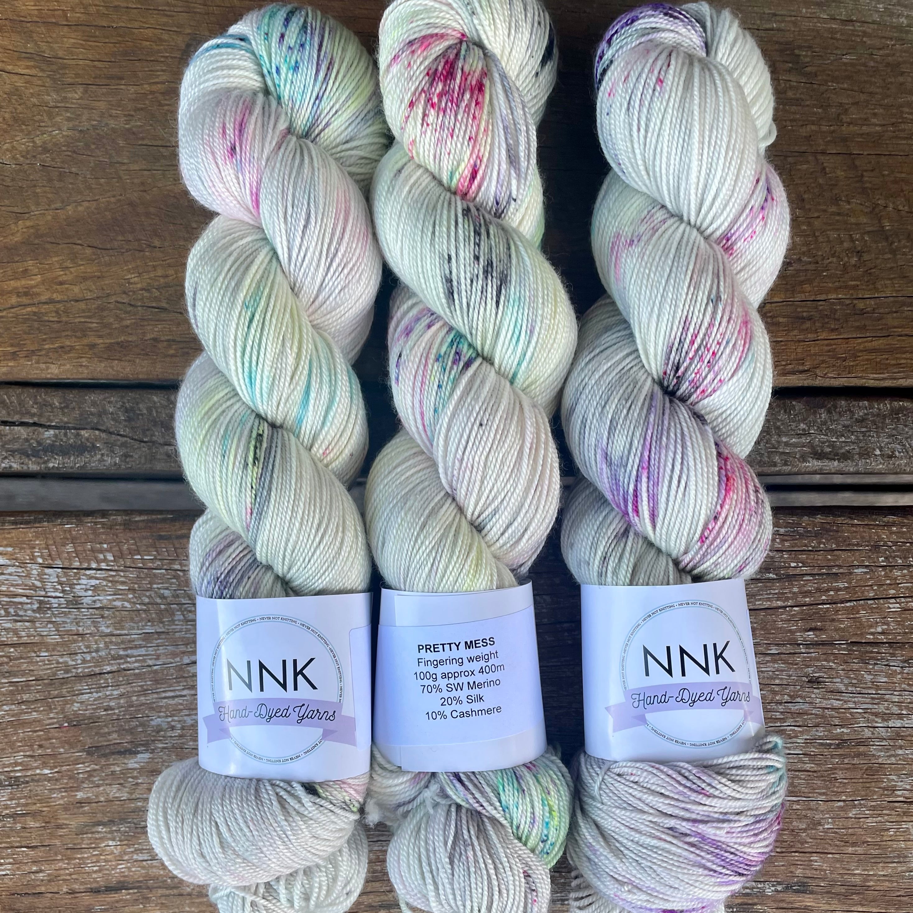 NNK Hand-Dyed Yarn - Merino Silk Cashmere Yarn - 4 ply Fingering