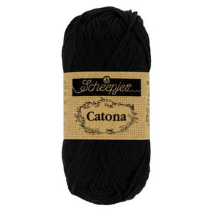 Scheepjes Catona mercerised cotton yarn in Jet Black 110. Available online or in store at Samford Valley yarn shop. Yarn suitable for crochet and knitting patterns. 4 ply fingering weight yarn in a range of colours. Learn to knit or crochet with us. Make garments, baby blankets, amigurumi, mosaic crochet with Scheepjes Catona.