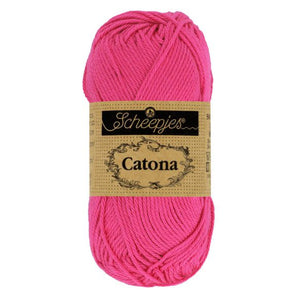 Scheepjes Catona mercerised cotton yarn in Shocking Pink 114. Available online or in store at Samford Valley yarn shop. Yarn suitable for crochet and knitting patterns. 4 ply fingering weight yarn in a range of colours. Learn to knit or crochet with us. Make garments, baby blankets, amigurumi, mosaic crochet with Scheepjes Catona.