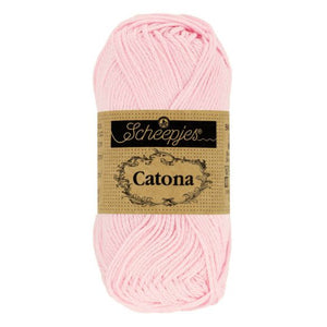 Scheepjes Catona mercerised cotton yarn in powder pink 238. Available online or in store at Samford Valley yarn shop. Yarn suitable for crochet and knitting patterns. 4 ply fingering weight yarn in a range of colours. Learn to knit or crochet with us. Make garments, baby blankets, amigurumi, mosaic crochet with Scheepjes Catona.