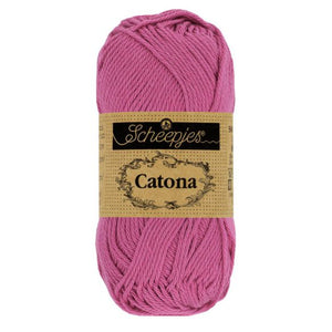 Scheepjes Catona mercerised cotton yarn in Garden Rose 251. Available online or in store at Samford Valley yarn shop. Yarn suitable for crochet and knitting patterns. 4 ply fingering weight yarn in a range of colours. Learn to knit or crochet with us. Make garments, baby blankets, amigurumi, mosaic crochet with Scheepjes Catona.