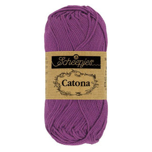 Scheepjes Catona mercerised cotton yarn in Ultraviolet 282. Available online or in store at Samford Valley yarn shop. Yarn suitable for crochet and knitting patterns. 4 ply fingering weight yarn in a range of colours. Learn to knit or crochet with us. Make garments, baby blankets, amigurumi, mosaic crochet with Scheepjes Catona.