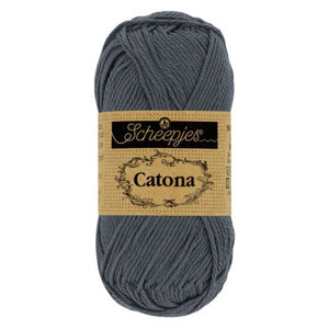 Scheepjes Catona mercerised cotton yarn in Charcoal 393. Available online or in store at Samford Valley yarn shop. Yarn suitable for crochet and knitting patterns. 4 ply fingering weight yarn in a range of colours. Learn to knit or crochet with us. Make garments, baby blankets, amigurumi, mosaic crochet with Scheepjes Catona.