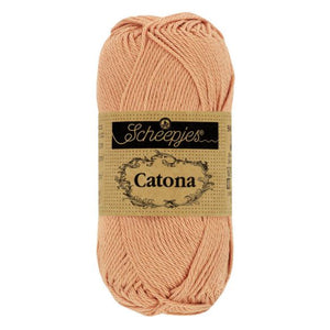 Scheepjes Catona mercerised cotton yarn in camel 502. Available online or in store at Samford Valley yarn shop. Yarn suitable for crochet and knitting patterns. 4 ply fingering weight yarn in a range of colours. Learn to knit or crochet with us. Make garments, baby blankets, amigurumi, mosaic crochet with Scheepjes Catona.