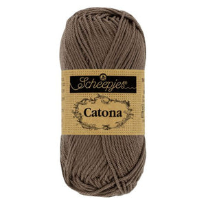 Scheepjes Catona mercerised cotton yarn in Chocolate 507. Available online or in store at Samford Valley yarn shop. Yarn suitable for crochet and knitting patterns. 4 ply fingering weight yarn in a range of colours. Learn to knit or crochet with us. Make garments, baby blankets, amigurumi, mosaic crochet with Scheepjes Catona.