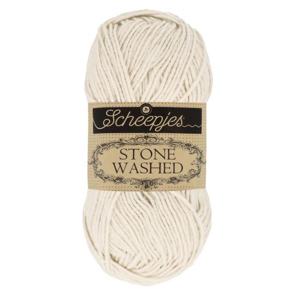 Scheepjes Stonewashed cotton acrylic blend yarn in 801 Moon Stone. Available online or in store at Samford Valley yarn shop. Yarn suitable for crochet and knitting patterns. Sport weight yarn in a range of colours. Learn to knit or crochet with us. Make garments, baby blankets, amigurumi, mosaic crochet with Scheepjes Stone Washed. Perfect yarn for Mobius Girl Marguerite blanket and Attic 24 ripple blanket.