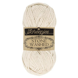 Scheepjes Stonewashed cotton acrylic blend yarn in 801 Moon Stone. Available online or in store at Samford Valley yarn shop. Yarn suitable for crochet and knitting patterns. Sport weight yarn in a range of colours. Learn to knit or crochet with us. Make garments, baby blankets, amigurumi, mosaic crochet with Scheepjes Stone Washed. Perfect yarn for Mobius Girl Marguerite blanket and Attic 24 ripple blanket.
