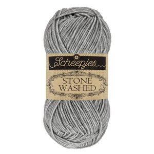 Scheepjes Stonewashed cotton acrylic blend yarn in 802 Smokey Quartz. Available online or in store at Samford Valley yarn shop. Yarn suitable for crochet and knitting patterns. Sport weight yarn in a range of colours. Learn to knit or crochet with us. Make garments, baby blankets, amigurumi, mosaic crochet with Scheepjes Stone Washed. Perfect yarn for Mobius Girl Marguerite blanket and Attic 24 ripple blanket.