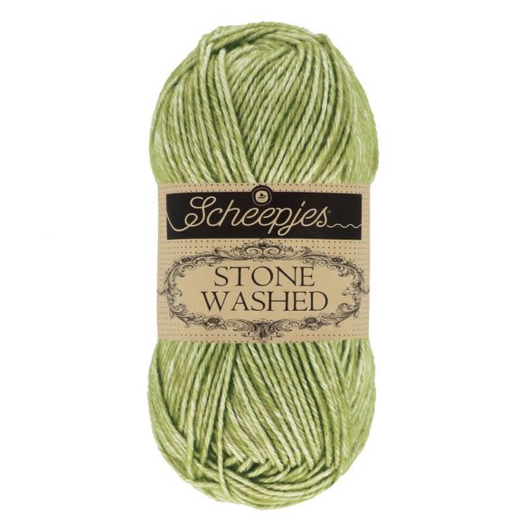 Scheepjes Stonewashed cotton acrylic blend yarn in 806 Canada Jade. Available online or in store at Samford Valley yarn shop. Yarn suitable for crochet and knitting patterns. Sport weight yarn in a range of colours. Learn to knit or crochet with us. Make garments, baby blankets, amigurumi, mosaic crochet with Scheepjes Stone Washed. Perfect yarn for Mobius Girl Marguerite blanket and Attic 24 ripple blanket.