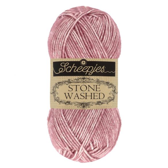 Scheepjes Stonewashed cotton acrylic blend yarn in 808 Corundum Ruby. Available online or in store at Samford Valley yarn shop. Yarn suitable for crochet and knitting patterns. Sport weight yarn in a range of colours. Learn to knit or crochet with us. Make garments, baby blankets, amigurumi, mosaic crochet with Scheepjes Stone Washed. Perfect yarn for Mobius Girl Marguerite blanket and Attic 24 ripple blanket.