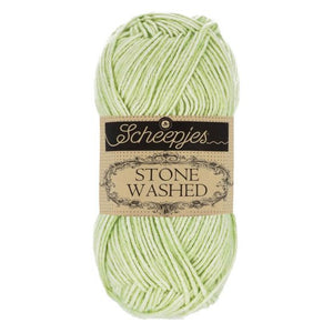 Scheepjes Stonewashed cotton acrylic blend yarn in 819 New Jade. Available online or in store at Samford Valley yarn shop. Yarn suitable for crochet and knitting patterns. Sport weight yarn in a range of colours. Learn to knit or crochet with us. Make garments, baby blankets, amigurumi, mosaic crochet with Scheepjes Stone Washed. Perfect yarn for Mobius Girl Marguerite blanket and Attic 24 ripple blanket.