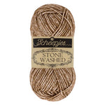 Scheepjes Stonewashed cotton acrylic blend yarn in 822 Brown Agate. Available online or in store at Samford Valley yarn shop. Yarn suitable for crochet and knitting patterns. Sport weight yarn in a range of colours. Learn to knit or crochet with us. Make garments, baby blankets, amigurumi, mosaic crochet with Scheepjes Stone Washed. Perfect yarn for Mobius Girl Marguerite blanket and Attic 24 ripple blanket.