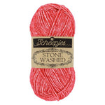 Scheepjes Stonewashed cotton acrylic blend yarn in 823 Carnelian. Available online or in store at Samford Valley yarn shop. Yarn suitable for crochet and knitting patterns. Sport weight yarn in a range of colours. Learn to knit or crochet with us. Make garments, baby blankets, amigurumi, mosaic crochet with Scheepjes Stone Washed. Perfect yarn for Mobius Girl Marguerite blanket and Attic 24 ripple blanket.