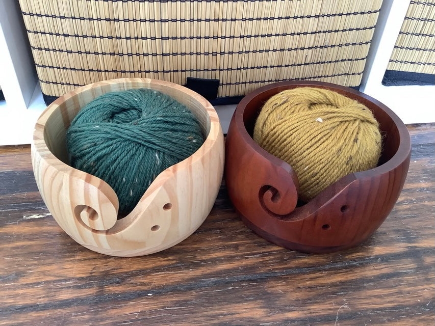 Wooden Yarn Bowl,Yarn Bowls with Lid for Knitting Crochet Yarn Ball Holder  Handmade Yarn Storage Bowl,Dark Wood