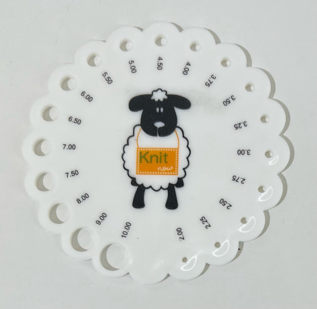 Round Knitting Needle Gauge with sheep image