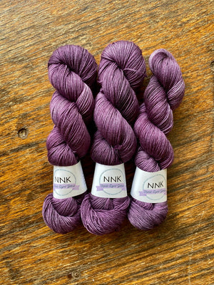 Eggplant - NNK Fingering weight 4 ply Merino Silk Cashmere.  Perfect for garments, accessories, shawls, wraps, scarves. Knitting and crochet.  Learn to knit and learn to crochet with this luxury yarn.